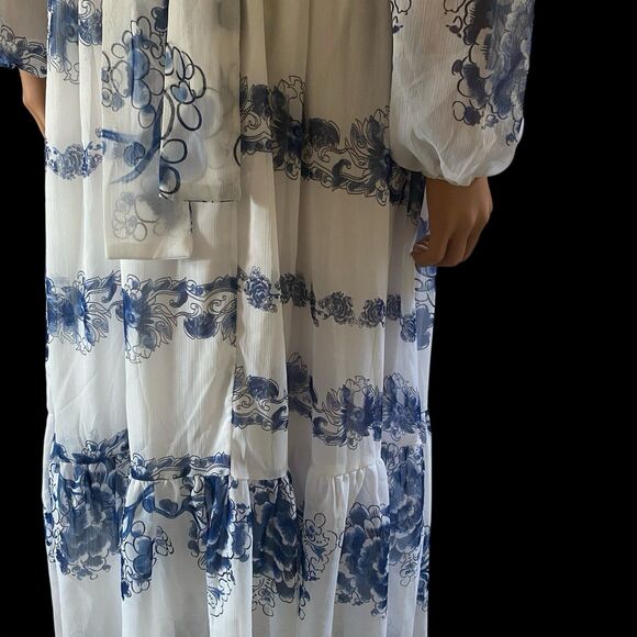 Giffniseti Floral Dress Boho Travel Cut Out Bishop Sleeve Ruffle Flounce Hem XL - Picture 6 of 15